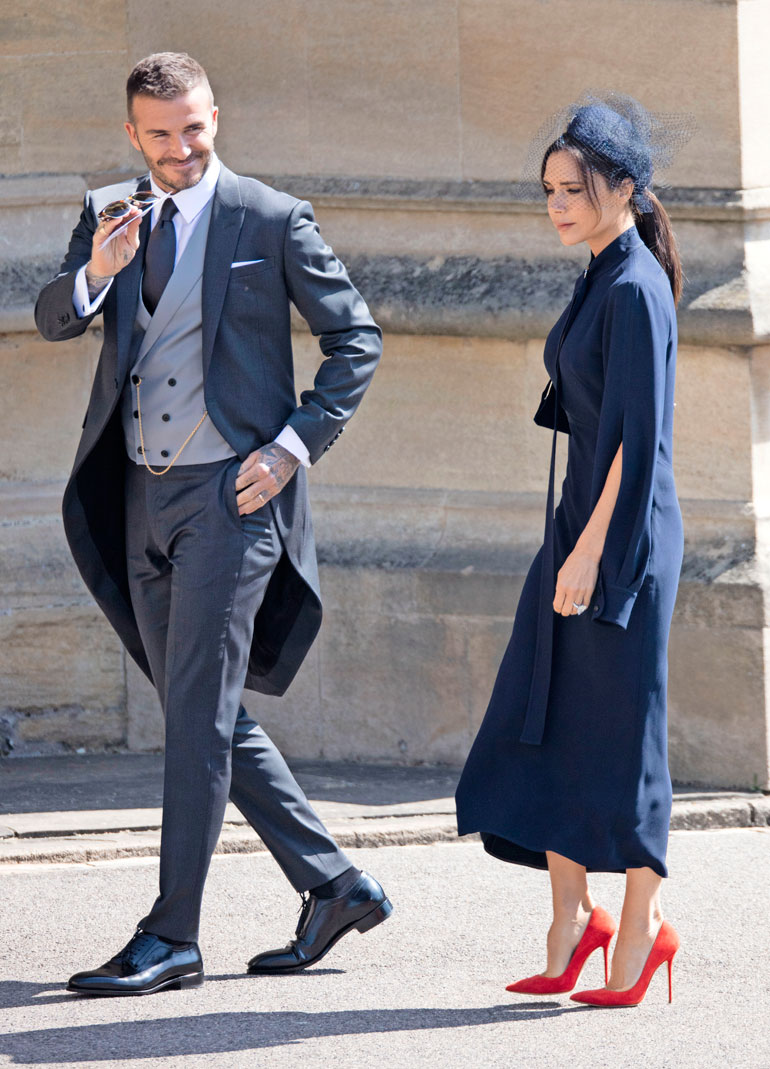 David ja Victoria Beckham kuuluvat Harryn ystäväpiiriin. Victoria ei ollut yhtä hilpeällä tuulella kuin puolisonsa.
