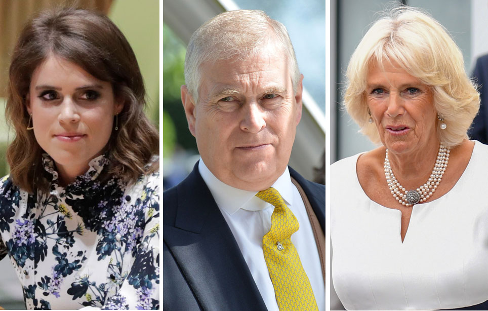Prinsessa Eugenie, prinssi Andrew ja Cornwallin herttuatar Camilla Prinsessa Eugenie, prinssi Andrew ja Cornwallin herttuatar Camilla