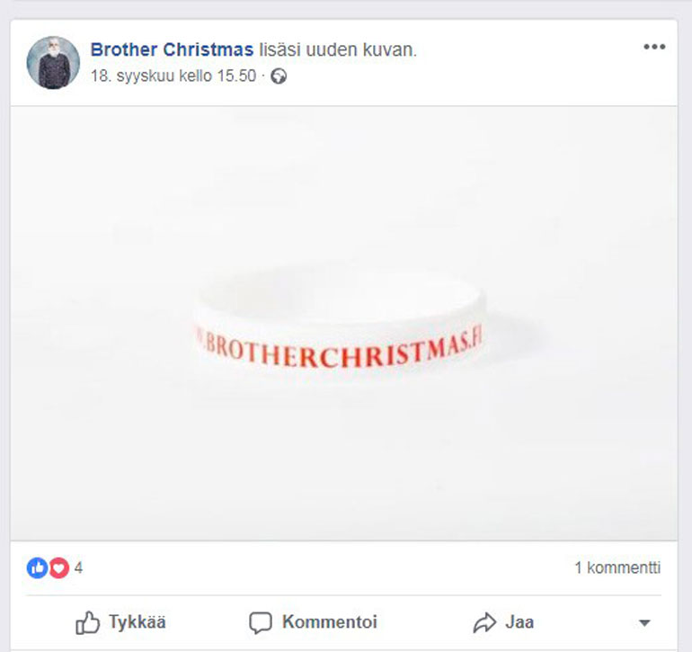 Koposen kauppaamat rannekkeet maksetaan selvästi Brother Christmas ry:n tilille ja toimitusosoite pyydetään kirjoittamaan tilisiirron viestikenttään.