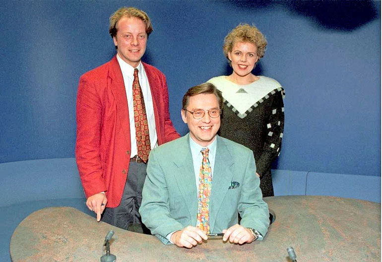 Matti kollegoidensa Arto Nurmen ja Satu- Lotta Peltolan kanssa vuonna 1995.