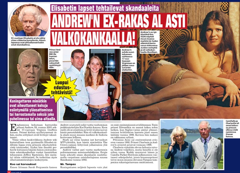 SEISKA 50/2019 Prinssi Andrew'n ja Koo Starkin suhde oli itseoikeutetusti mukana, kun Seiska teki koosteen brittihovin kohuista.