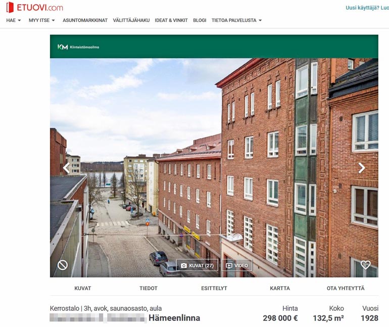 Sanin kaupittelema kaksikerroksinen kerrostalokämppä sijaitsee aivan Hämeenlinnan keskustassa.