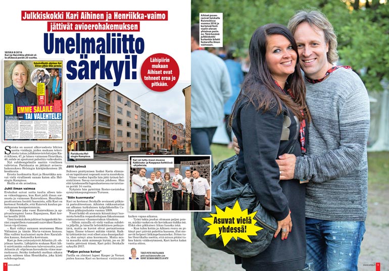 SEISKA 31/2019 Henriikka ja Kari Aihisen vuosi sitten päättynyt suhde oli alkanut vuonna 1999 työpaikkaromanssina.