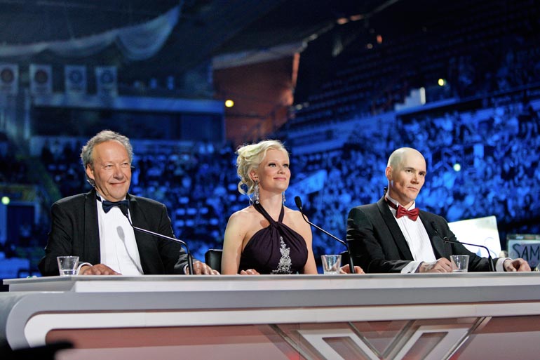 X-Factorin tuomaripöydän takana istuivat vuonna 2010 Gugin lisäksi Linda Lampenius ja Renne Korppila.