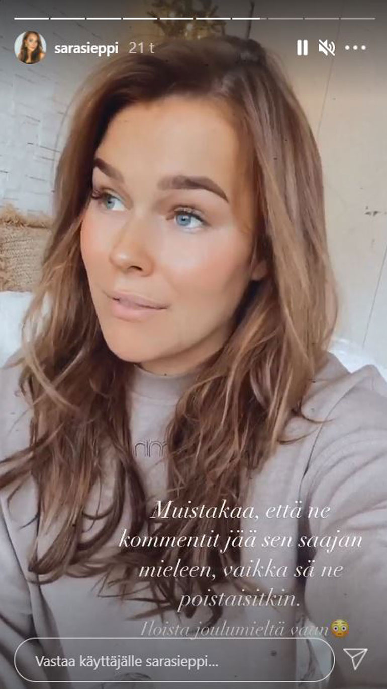 Kuvakaappaus Sara Siepin Instagram-videotarinasta.