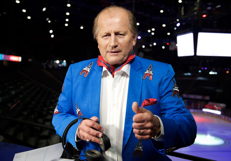 Juhani Tamminen on toiminut myös kiekkoasiantuntijana Pariisissa. Kuva jääkiekon MM-kisoista 2017.