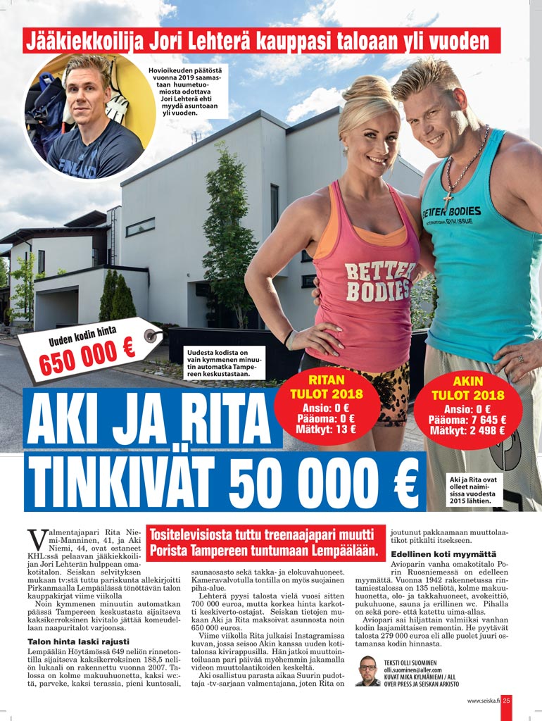 SEISKA 32/2020 Seiska paljasti, miten pariskunta oli ostanut uuden ökykodin entiseltä jääkiekkoilijalta Jori Lehterältä.