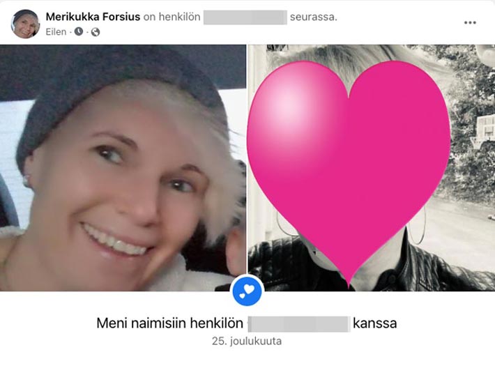 Merikukka ilmoitti naimisiinmenostaan Facebookissa.