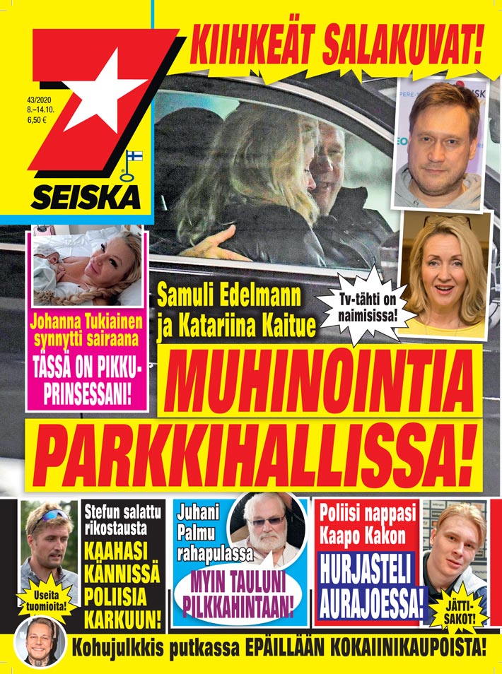 SEISKA 43/2020 Seiska paljasti, kuinka Katariina ja Samuli Edelmann muhinoivat kauppakeskuksen autohallissa. Seuraavalla viikolla Katariinan Espoon-koti meni myyntiin.