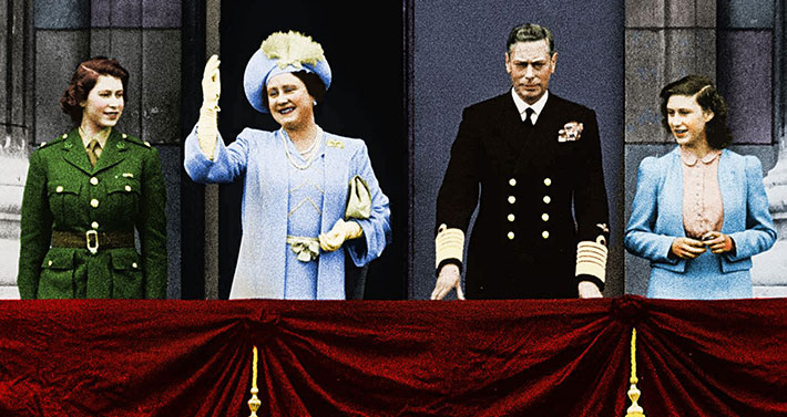 Hallitsijapari Yrjö VI ja Elisabet sekä prinsessat Elisabet ja Margaret