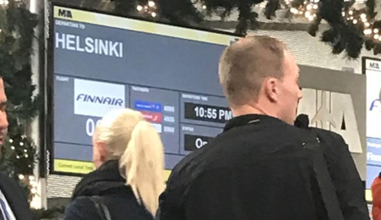 Maisa Torppa ja Jari-Matti Latvala kuvattuna Miamin kansainvälisellä lentoasemalla 2. tammikuuta.