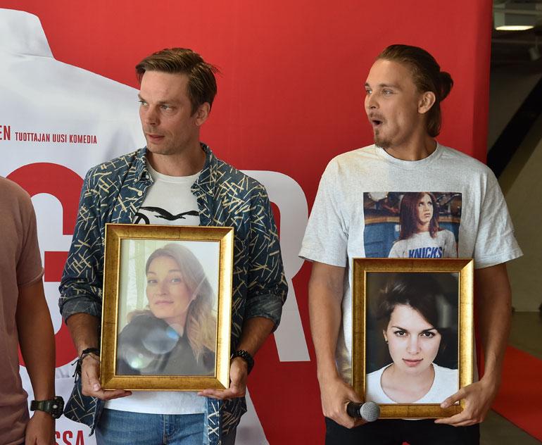 Roope Salminen ja Mikko Nousiainen Swingers-elokuvan pressitilaisuudessa.