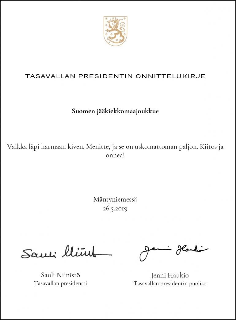 Tasavallan presidentin kirje, julkaisija Leijonat.fi