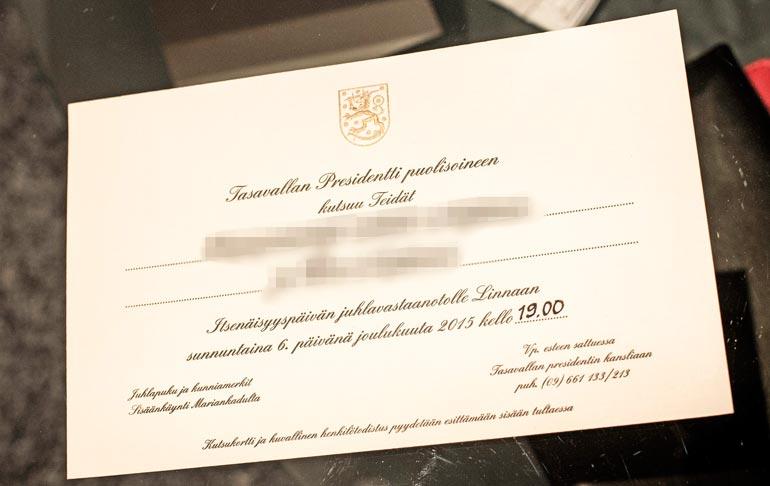 Tämän näköinen oli vuoden 2015 Linnan juhlien oikea kutsu.