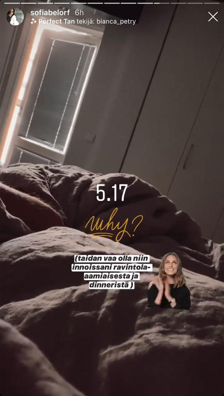 Kuvakaappaus Sofia Belórfin Instagram-videotarinasta.