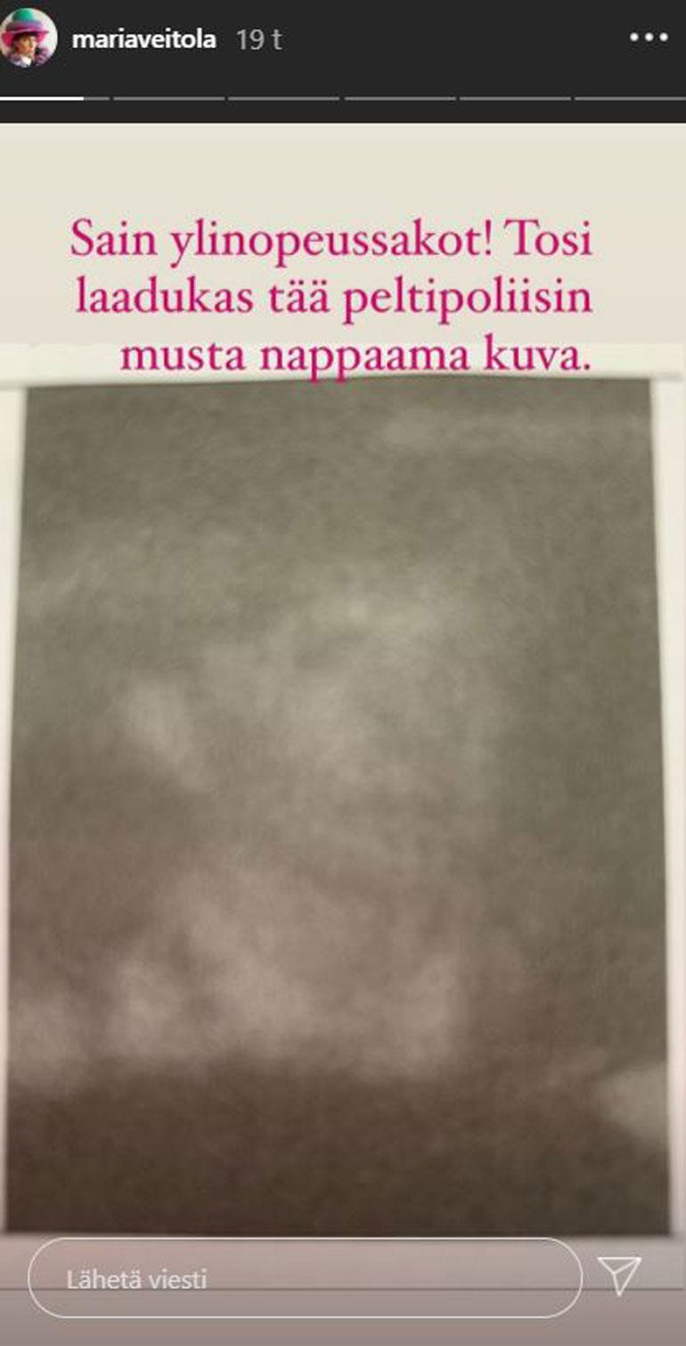 Kuvakaappaus Maria Veitolan Instagram-videotarinasta.