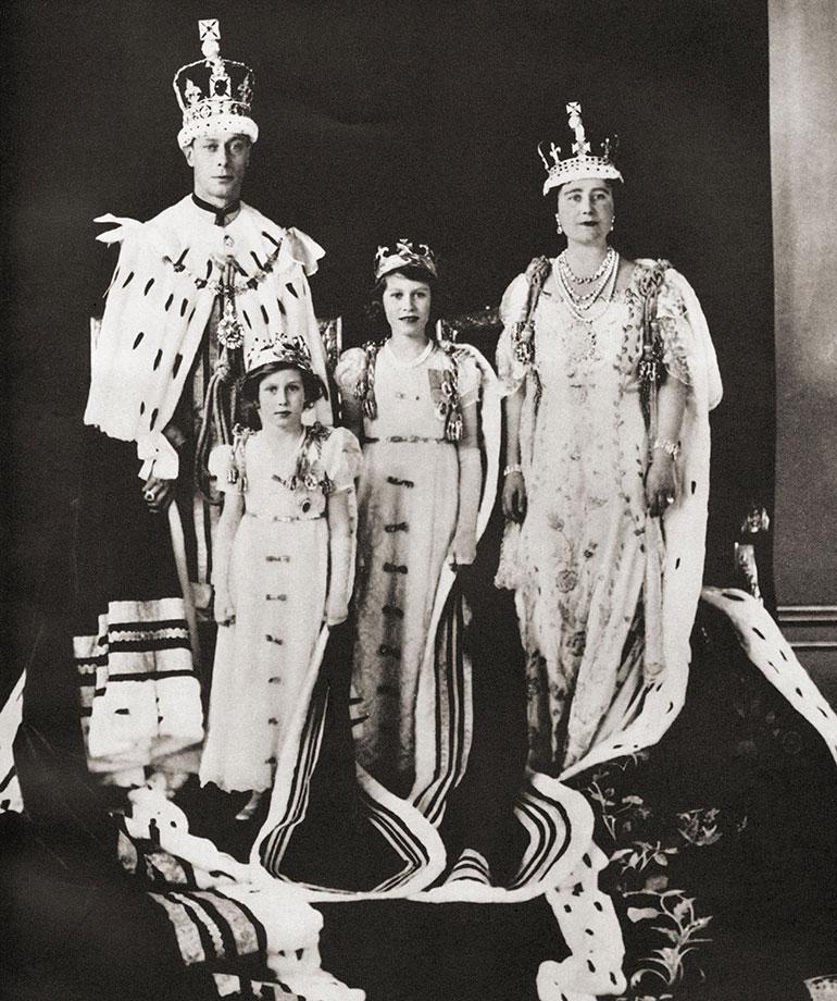 Hallitsijapari George ja Elisabet sekä prinsessat Elisabet ja Margaret