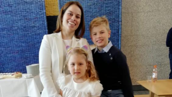 Salla Kuusela ja lapset Max sekä Isabella, Kristian Kuuselan perhe