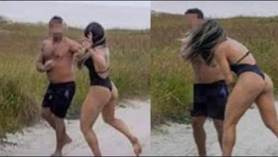 Sitä saa mitä tilaa! Seksikkään vapaaottelijan bikinikuvauksissa tumputtanut häirikkö sai elämänsä opetuksen!