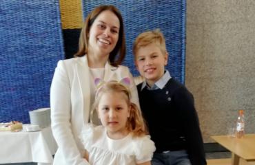 Salla Kuusela ja lapset Max sekä Isabella, Kristian Kuuselan perhe